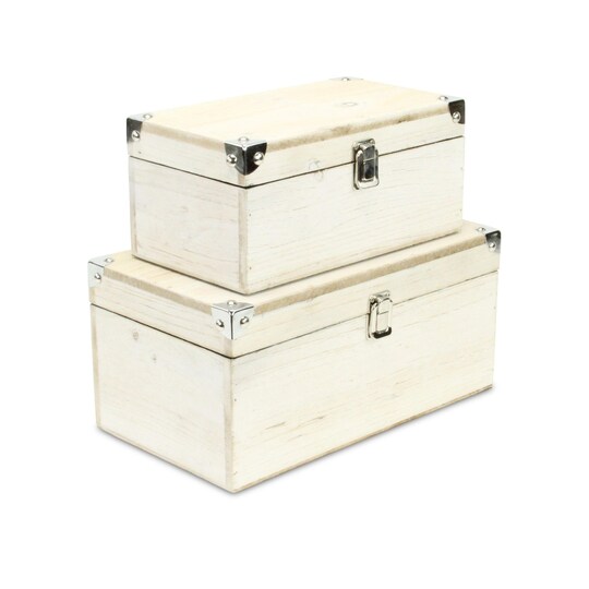 Contemporary Home Living Set of 2 White Solid Rectangular Storage Boxes 12"